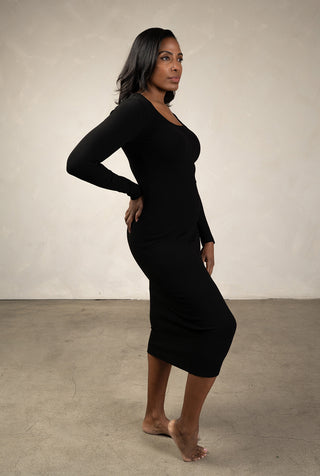 Ribbed Long Sleeve Midi Dress — The Milan