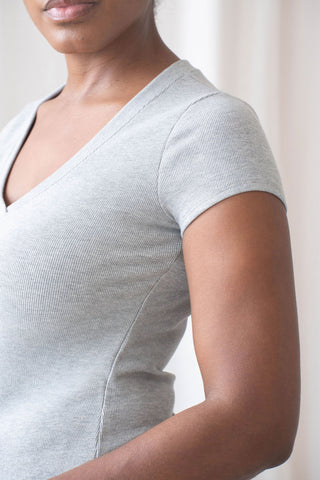 Ribbed Short Sleeve V-Neck Tee