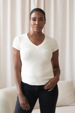 Ribbed Short Sleeve V-Neck Tee