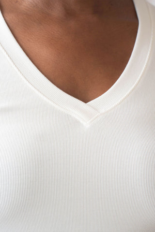 Ribbed Short Sleeve V-Neck Tee